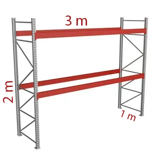 Паллетный стеллаж 2×3×1 м, 2 яруса