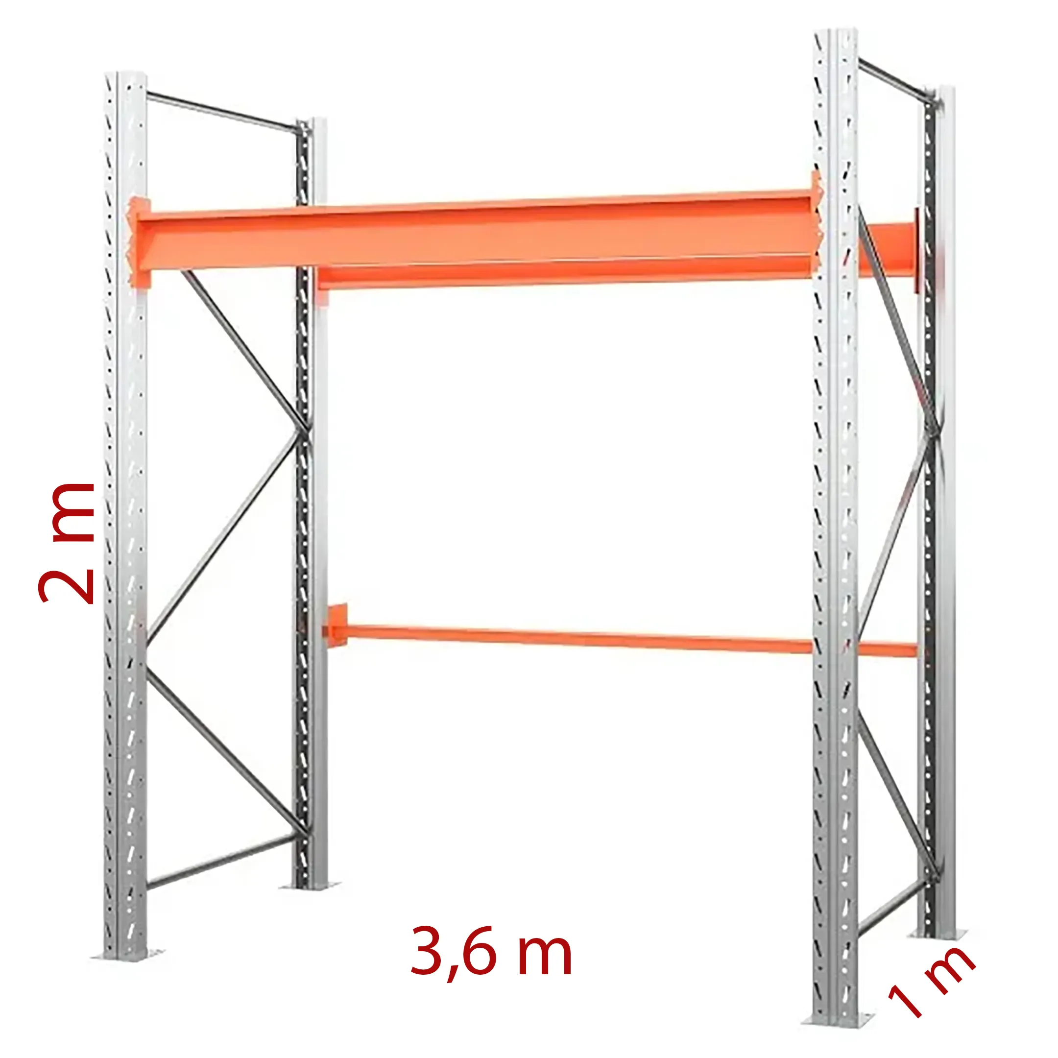 Паллетный стеллаж (ВхШхГ) 2×3.6×1 м, 1 ярус