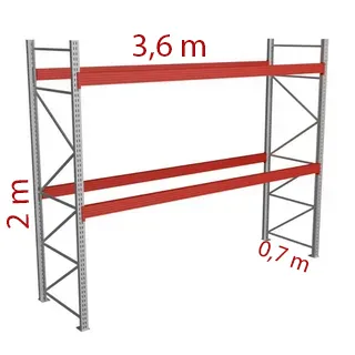 Паллетный стеллаж (ВхШхГ) 2×3.6×0.7 м, 2 яруса
