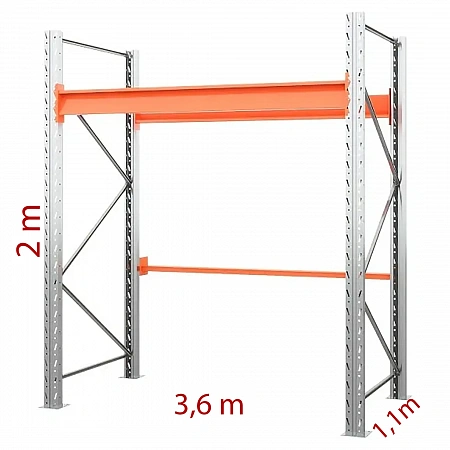 Паллетный стеллаж (ВхШхГ) 2×3.6×1.1 м, 1 ярус
