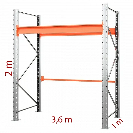 Паллетный стеллаж (ВхШхГ) 2×3.6×1 м, 1 ярус